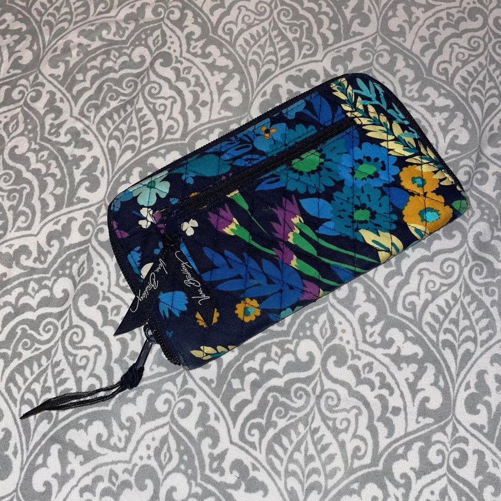 Very Bradley Navy Multi-Colored Floral Pattern Convertable Wallet Wristlet